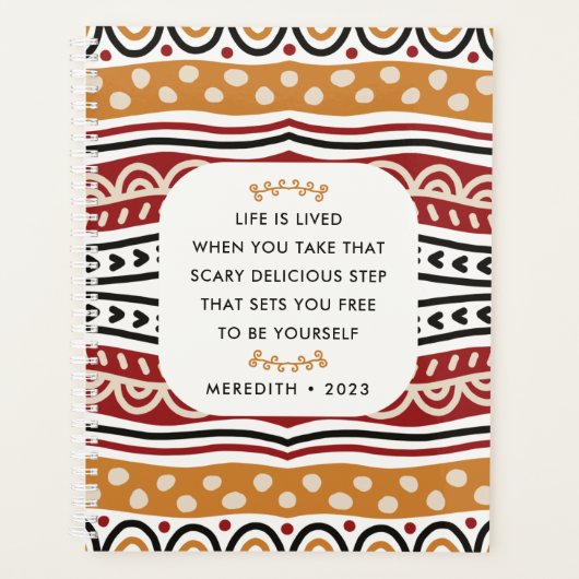 アカラフルフリカ柄やる気を起こさせる引用文 プランナー手帳 (正面)