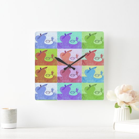 アカラフルートアップル スクエア壁時計 (ホーム)