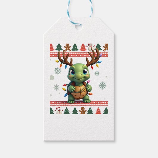 アガるクリスマスセーター風イルミネーションタートルクリスマス ギフトタグ (正面)