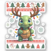 アガるクリスマスセーター風イルミネーションタートルクリスマス シール (正面)