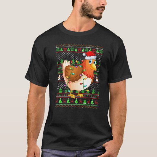 アガるクリスマスセーター風 ライト付き 鶏 鳥 クリ Tシャツ (正面)