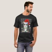 アガるセーター風クリスマスイルミネーション サンタ ねこ クリスマス Tシャツ (正面フル)