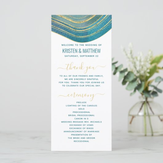 アガテウォーター色金ゴールドティール（緑がかった色）グリーン結婚式 プログラム (スタンド正面)