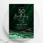 アガテエメラルドグリーンシルバー50誕生日 招待状<br><div class="desc">エメラルドグリーンとシルバーは50th誕生日パーティーの招待を受けた。エレガントモダンデザインは水色agate marble geode背景、グリッター銀フェイク、タイポグラフィスクリプトフォント。トレンディー招待状カードは女性スタイリッシュの日のお祝いに最適。印刷されたZazzle招待状または即時ダウンロードのデジタル印刷可能なテンプレート。</div>