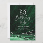 アガテエメラルドグリーンシルバー80誕生日 招待状 (正面)