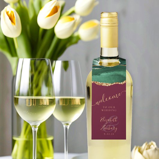 アガテエメラルドグリーン金ゴールドブルゴーニュ結婚ーズへようこそ ボトルネックタグ