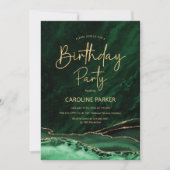 アガテエメラルドグリーン金ゴールド誕生日任意の年齢 招待状 (正面)