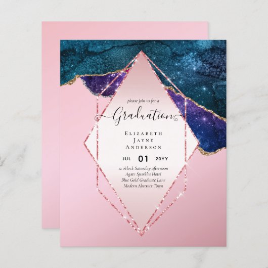 アガテグリッター卒業パーティー招待状グラムシック (正面/裏面)