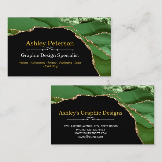 アガテグリーンと金ゴールドフェイクグリッター 名刺 (正面/裏面)