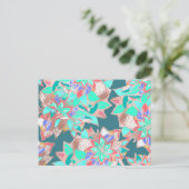 アガテグリーンリビングサンゴティール(緑がかった色)バラ金ゴールドフローラ ポストカード (スタンド正面)