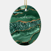 アガテグリーン金ゴールドグリッターエメラルド名前をカスタムする セラミックオーナメント (右)