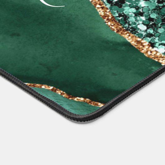 アガテグリーン金ゴールドグリッターマーブル名前をカスタムする デスクマット (コーナー)