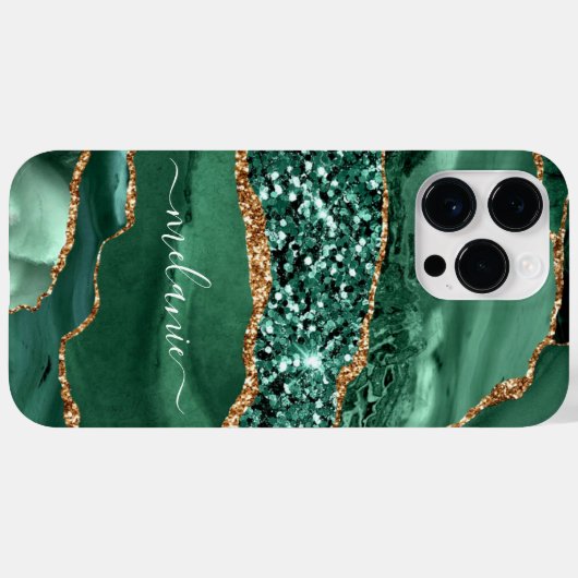 アガテグリーン金ゴールドグリッターマーブル名前をカスタムする Case-Mate iPhoneケース (裏面 (横))