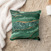 アガテグリーン金ゴールドグリッター大理石あなたの名前ピロー クッション (ブランケット)