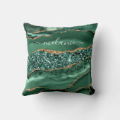 アガテグリーン金ゴールドグリッター大理石あなたの名前ピロー クッション (裏面)