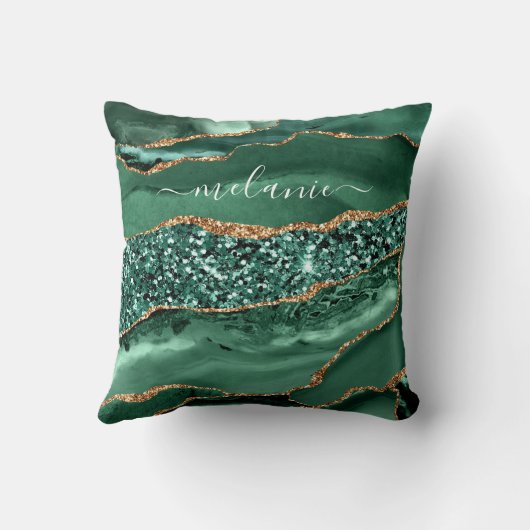 アガテグリーン金ゴールドグリッター大理石あなたの名前ピロー クッション (裏面)