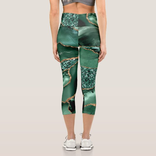 アガテグリーン金ゴールドグリッター大理石あなたの名前レギンス カプリレギンス (裏面)