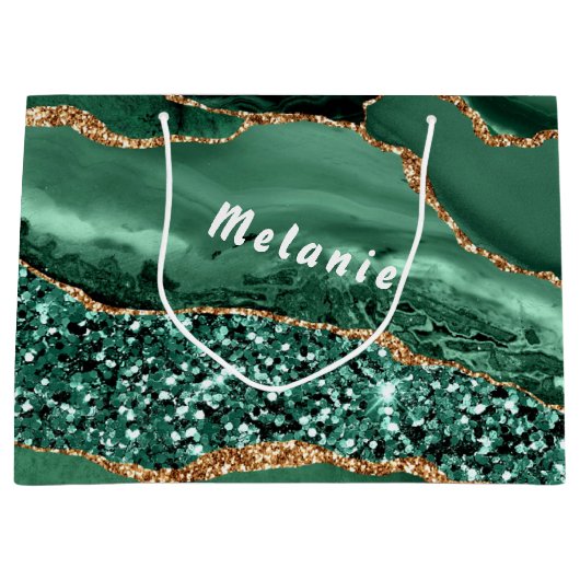 アガテグリーン金ゴールドグリッター大理石あなたの名前抱き枕 ラージペーパーバッグ (正面)