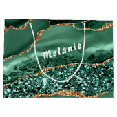 アガテグリーン金ゴールドグリッター大理石あなたの名前抱き枕 ラージペーパーバッグ (裏面)
