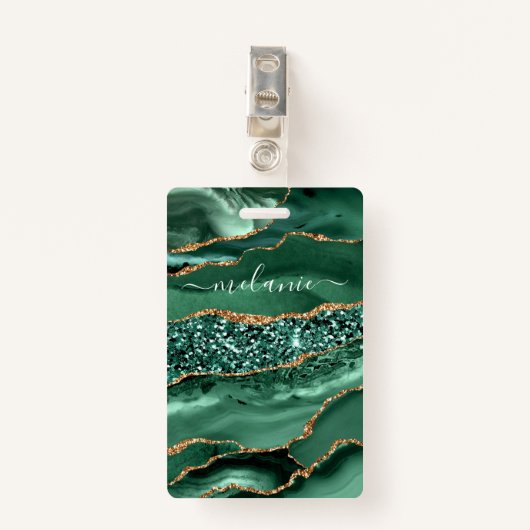 アガテグリーン金ゴールドグリッター大理石名バッジ バッジ (正面クリップ)