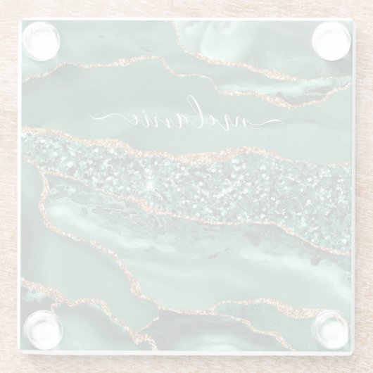 アガテグリーン金ゴールドマーブルコースター名前をカスタムする ガラスコースター (裏面)