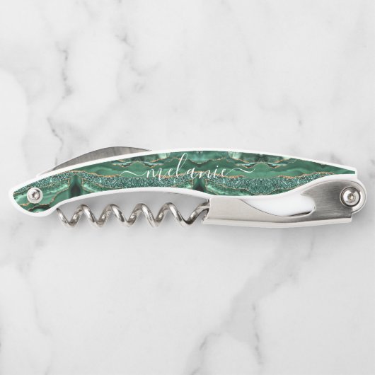 アガテグリーン金ゴールド名前をカスタムするウェイターコルクスクリュー ソムリエナイフ (裏面)