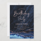 アガテネイビーブルーバラ金ゴールド誕生日任意の年齢 招待状 (正面)