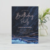 アガテネイビーブルーバラ金ゴールド誕生日任意の年齢 招待状 (スタンド正面)