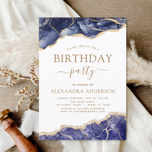 アガテネイビーブルーバースデーパーティー任意の年齢招待状 招待状