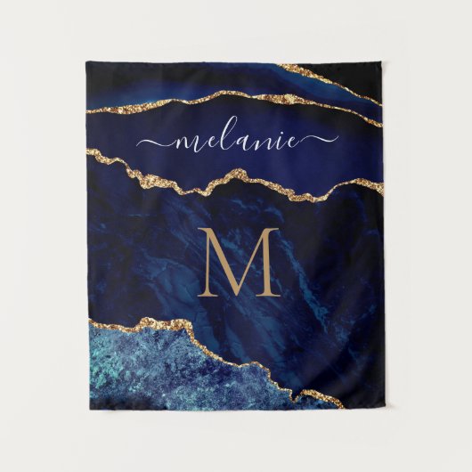 アガテネイビーブルーマーブルタペストリー名前をカスタムするレター タペストリー (正面)