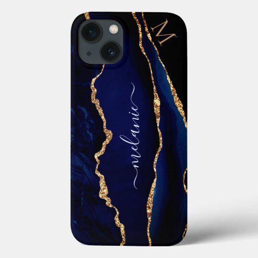 アガテネイビーブルー金ゴールドグリッターモノグラムiPhoneケース Case-Mate iPhoneケース (裏面)