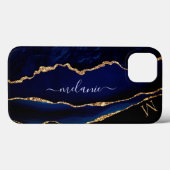 アガテネイビーブルー金ゴールドグリッターモノグラムiPhoneケース Case-Mate iPhoneケース (裏面 (横))