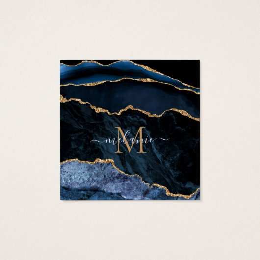 アガテネイビーブルー金ゴールドジェムストーンマーブルモノグラム名 (裏面)