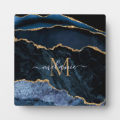 アガテネイビーブルー金ゴールドジェムストーンマーブルモノグラム名 フォトプラーク (正面)