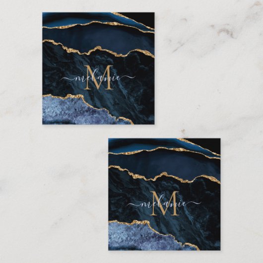 アガテネイビーブルー金ゴールドジェムストーンマーブルモノグラム名 割引カード (正面/裏面)