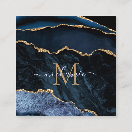アガテネイビーブルー金ゴールドジェムストーンマーブルモノグラム名 割引カード (裏面)