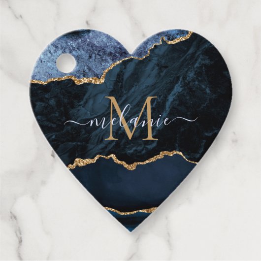アガテネイビーブルー金ゴールドジェムストーンマーブルモノグラム フェイバータグ (正面)