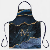 アガテネイビーブルー金ゴールドマーブルモノグラムネームエプロン エプロン (正面)