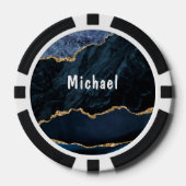 アガテネイビーブルー金ゴールド大理石あなたの名前トランプのポーカーチップ ポーカーチップ (正面)