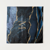 アガテネイビーブルー金ゴールド大理石タペストリアモノグラム名 タペストリー (正面(横))