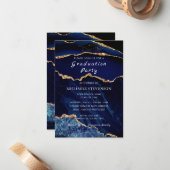 アガテネイビーブルー金ゴールド大理石卒業招待状 ノートカード (正面/裏面インサイチュ)