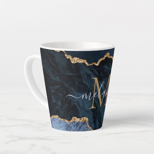 アガテネイビーブルー金ゴールド大理石名文字ラテマグ カフェラテマグ (左アングル)