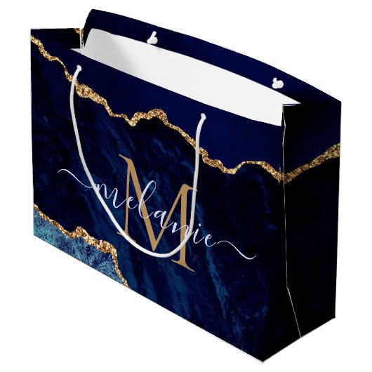 アガテネイビーブルー金ゴールド大理石名文字抱き枕 ラージペーパーバッグ (裏面アングル)