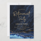 アガテネイビーブルー金ゴールド退職パーティー 招待状 (正面)