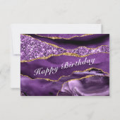 アガテパープルと金ゴールド誕生日カードグリッター大理石 招待状 (裏面)