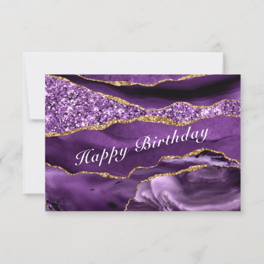 アガテパープルと金ゴールド誕生日カードグリッター大理石 招待状 (裏面)