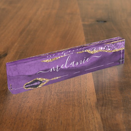 アガテパープル金ゴールドカスタムグリッターデスク名プレート デスクネームプレート (側面)