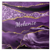 アガテパープル金ゴールドグリッターあなたの名前セラミックタイル タイル (正面)