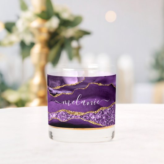アガテパープル金ゴールドグリッターマーブル名前をカスタムする ウイスキーグラス (インサイチュ (ウェディング))