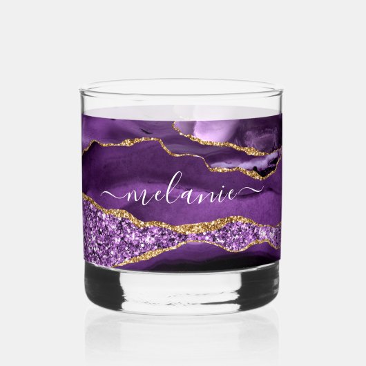 アガテパープル金ゴールドグリッターマーブル名前をカスタムする ウイスキーグラス (裏面)